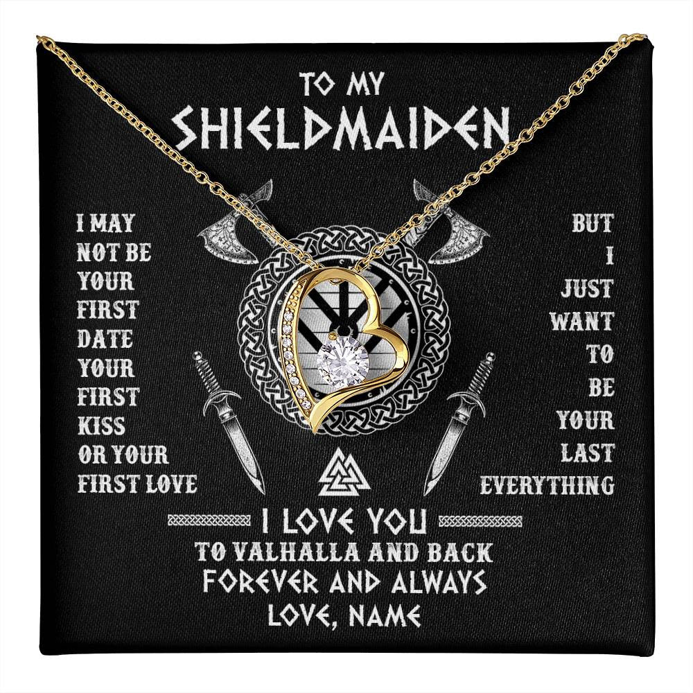 Forever Love Necklace 18K Yellow Gold Finish | 1 | Personalized To My Shieldmaiden Viking Necklace I Love You To Valhalla And Back Wife Girlfriend Women Birthday Anniversary Customized Gift Box Message Card | teecentury
