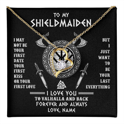 Forever Love Necklace 18K Yellow Gold Finish | 1 | Personalized To My Shieldmaiden Viking Necklace I Love You To Valhalla And Back Wife Girlfriend Women Birthday Anniversary Customized Gift Box Message Card | teecentury