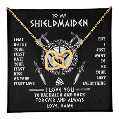 Interlocking Hearts Necklace 18K Yellow Gold Finish | 1 | Personalized To My Shieldmaiden Viking Necklace I Love You To Valhalla And Back Wife Girlfriend Women Birthday Anniversary Customized Gift Box Message Card | teecentury