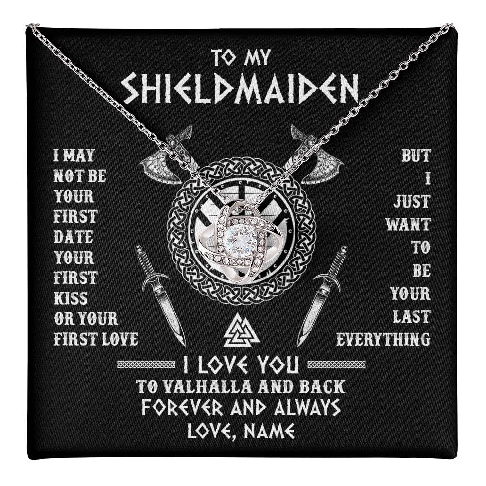 Love Knot Necklace 14K White Gold Finish | 1 | Personalized To My Shieldmaiden Viking Necklace I Love You To Valhalla And Back Wife Girlfriend Women Birthday Anniversary Customized Gift Box Message Card | teecentury