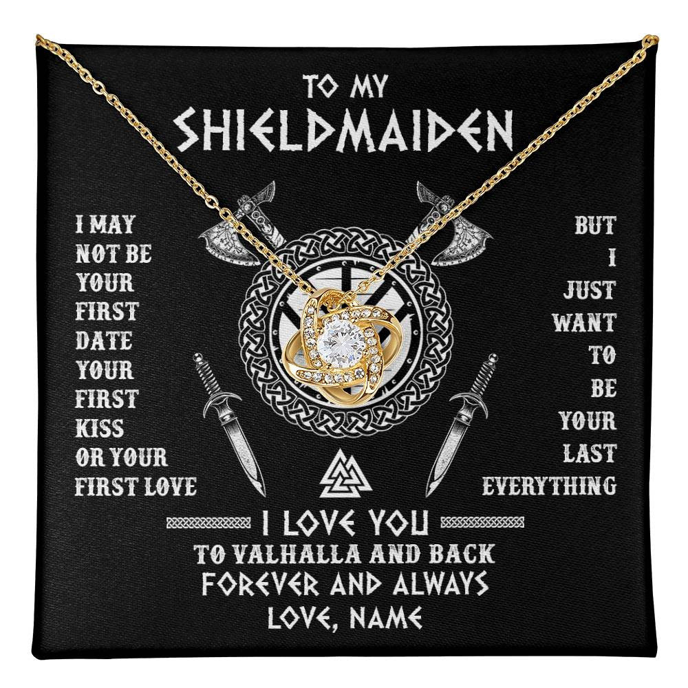 Love Knot Necklace 18K Yellow Gold Finish | 1 | Personalized To My Shieldmaiden Viking Necklace I Love You To Valhalla And Back Wife Girlfriend Women Birthday Anniversary Customized Gift Box Message Card | teecentury