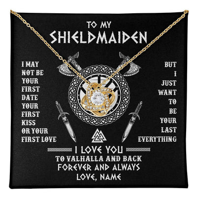 Love Knot Necklace 18K Yellow Gold Finish | 1 | Personalized To My Shieldmaiden Viking Necklace I Love You To Valhalla And Back Wife Girlfriend Women Birthday Anniversary Customized Gift Box Message Card | teecentury