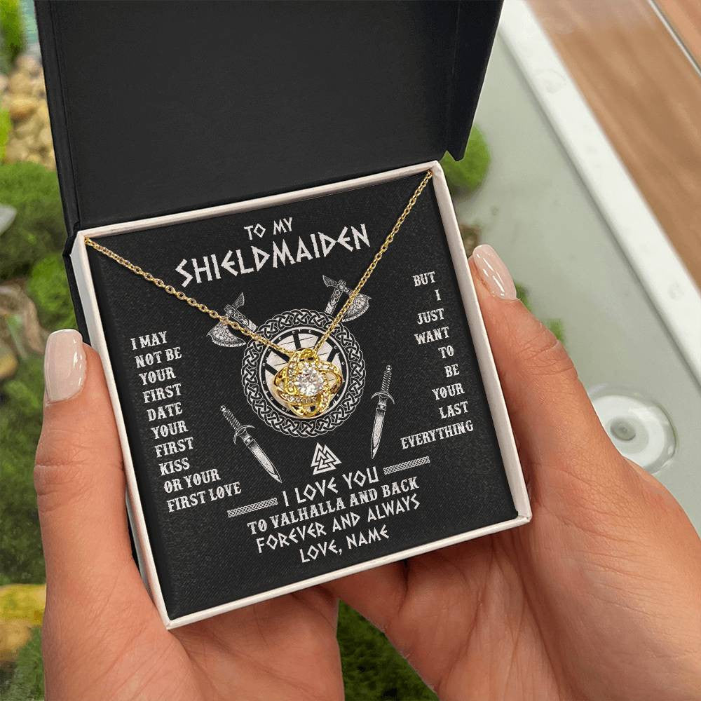 Love Knot Necklace 18K Yellow Gold Finish | 2 | Personalized To My Shieldmaiden Viking Necklace I Love You To Valhalla And Back Wife Girlfriend Women Birthday Anniversary Customized Gift Box Message Card | teecentury