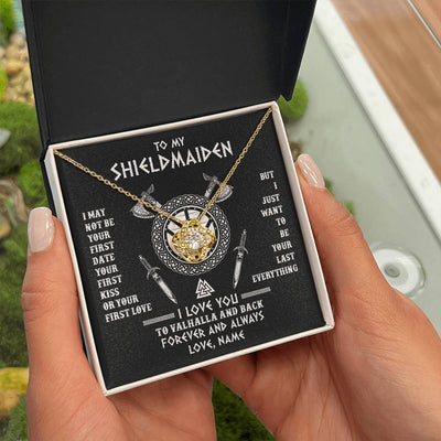 Love Knot Necklace 18K Yellow Gold Finish | 2 | Personalized To My Shieldmaiden Viking Necklace I Love You To Valhalla And Back Wife Girlfriend Women Birthday Anniversary Customized Gift Box Message Card | teecentury