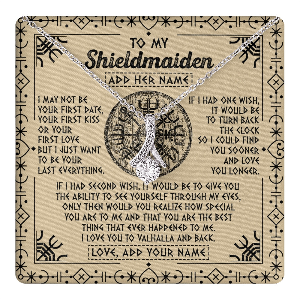 Alluring Beauty Necklace 14K White Gold Finish | 1 | Personalized To My Shieldmaiden Viking Necklace Vintage I Love You To Valhalla Jewelry Girlfriend Wife Birthday Gifts Anniversary Custom Gift Box Message Card | https://teecentury.