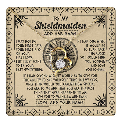 Forever Love Necklace 18K Yellow Gold Finish | 1 | Personalized To My Shieldmaiden Viking Necklace Vintage I Love You To Valhalla Jewelry Girlfriend Wife Birthday Gifts Anniversary Custom Gift Box Message Card | https://teecentury.