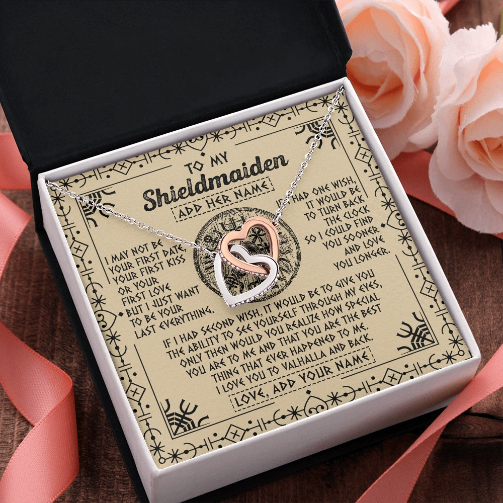 Interlocking Hearts Necklace Stainless Steel & Rose Gold Finish | 2 | Personalized To My Shieldmaiden Viking Necklace Vintage I Love You To Valhalla Jewelry Girlfriend Wife Birthday Gifts Anniversary Custom Gift Box Message Card | https://teecentury.