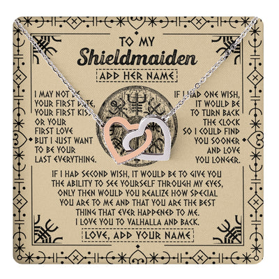Interlocking Hearts Necklace Stainless Steel & Rose Gold Finish | 1 | Personalized To My Shieldmaiden Viking Necklace Vintage I Love You To Valhalla Jewelry Girlfriend Wife Birthday Gifts Anniversary Custom Gift Box Message Card | https://teecentury.