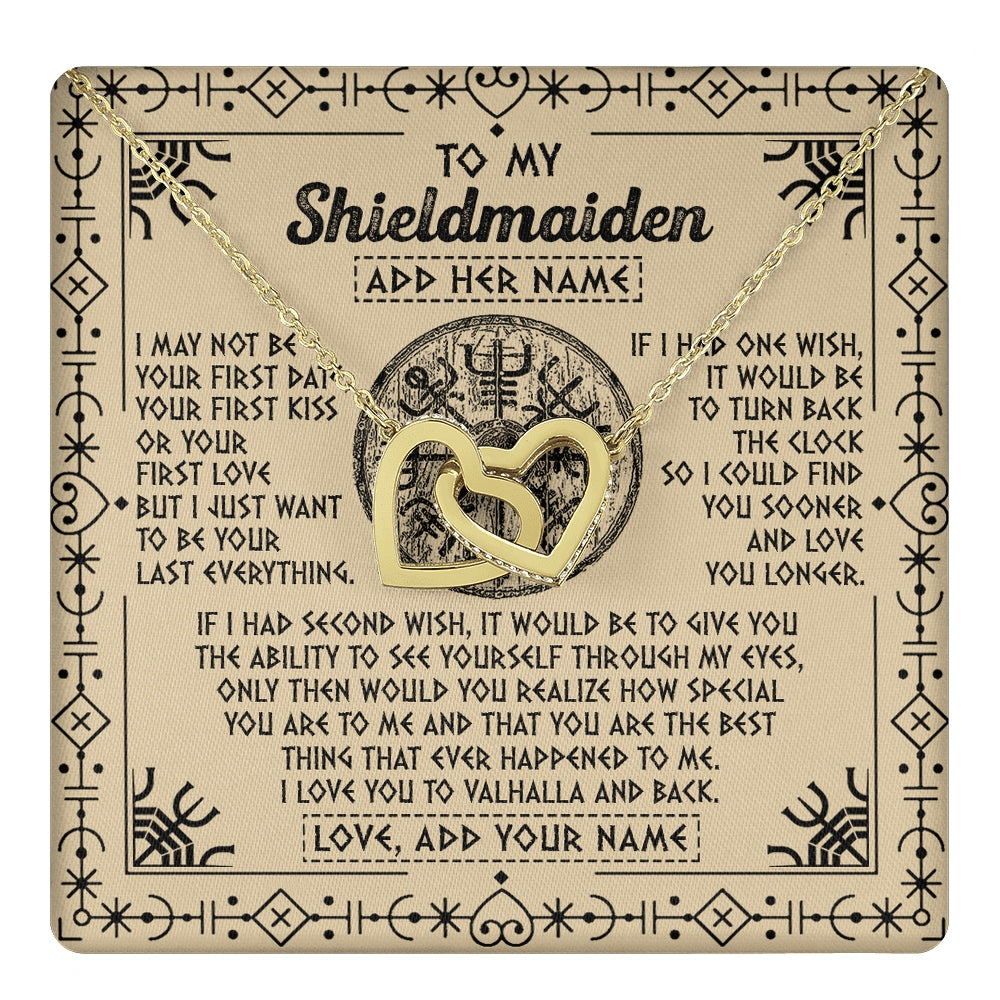 Interlocking Hearts Necklace 18K Yellow Gold Finish | 1 | Personalized To My Shieldmaiden Viking Necklace Vintage I Love You To Valhalla Jewelry Girlfriend Wife Birthday Gifts Anniversary Custom Gift Box Message Card | https://teecentury.