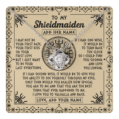 Love Knot Necklace 14K White Gold Finish | 1 | Personalized To My Shieldmaiden Viking Necklace Vintage I Love You To Valhalla Jewelry Girlfriend Wife Birthday Gifts Anniversary Custom Gift Box Message Card | https://teecentury.