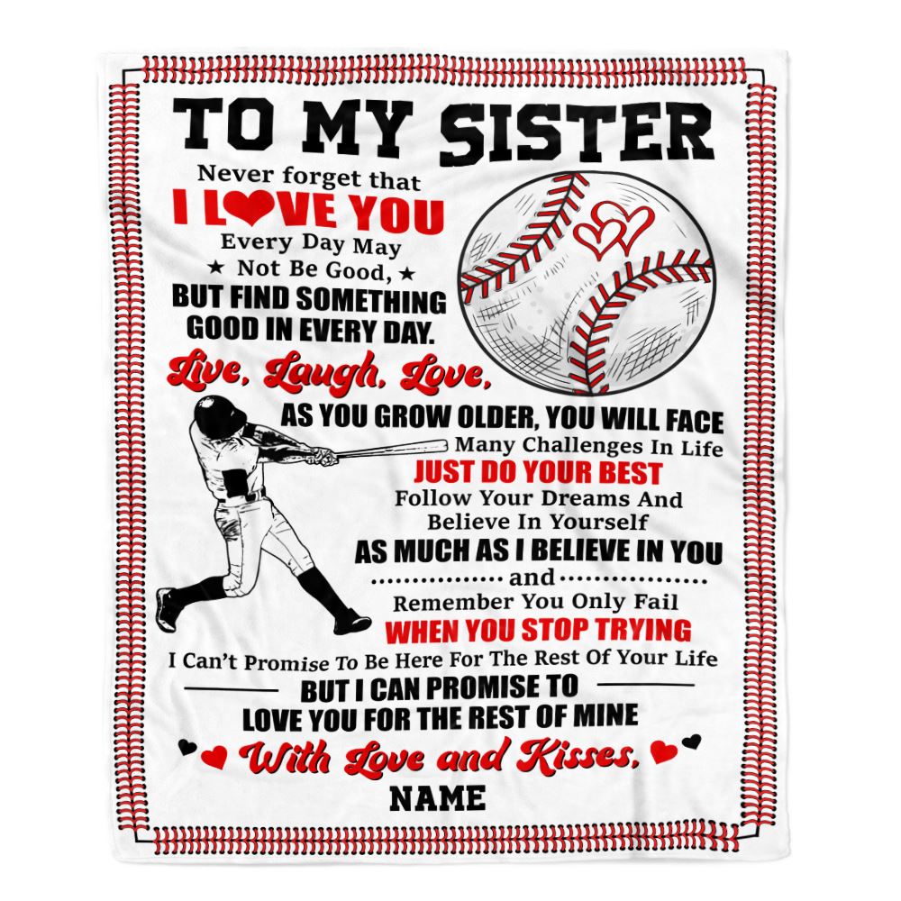 Personalized To My Sister Blanket From Brother I Believe In You Baseball Sister Birthday Graduation Christmas Customized Bed Fleece Throw Blanket | teecentury