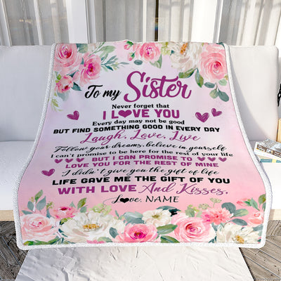 Personalized To My Sister Blanket From Brother Sisters Never Forget I Love You Flower Sister Birthday Graduation Christmas Customized Bed Fleece Throw Blanket | teecentury