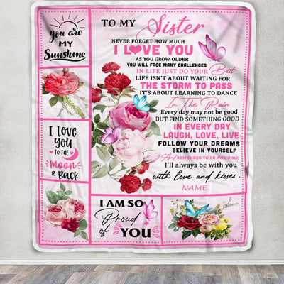 Personalized To My Sister Blanket From Brother Never Forget I Love You Pink Butterfly Sister Birthday Christmas Customized Bed Fleece Throw Blanket | teecentury