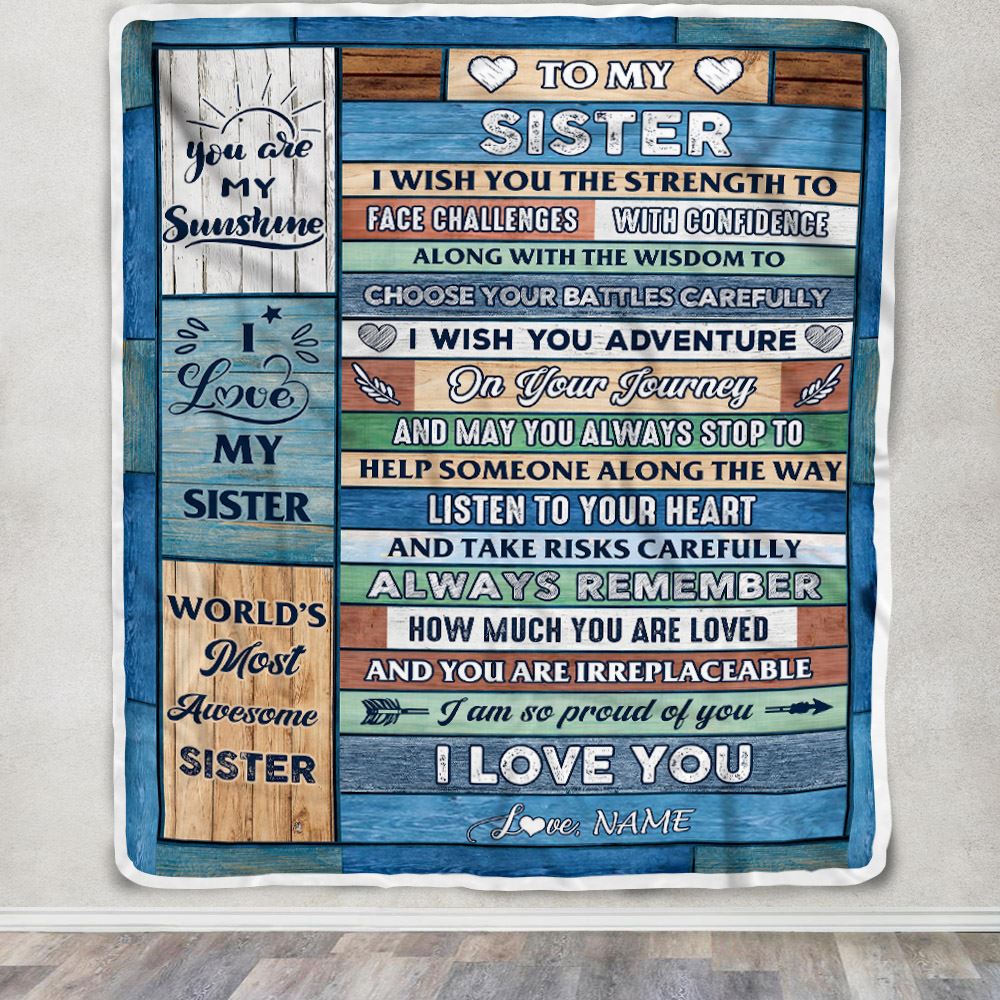 Personalized To My Sister Blanket From Brother Sister Wood I Am So Proud Of You I Love You Sister Birthday Graduation Christmas Customized Fleece Blanket | teecentury