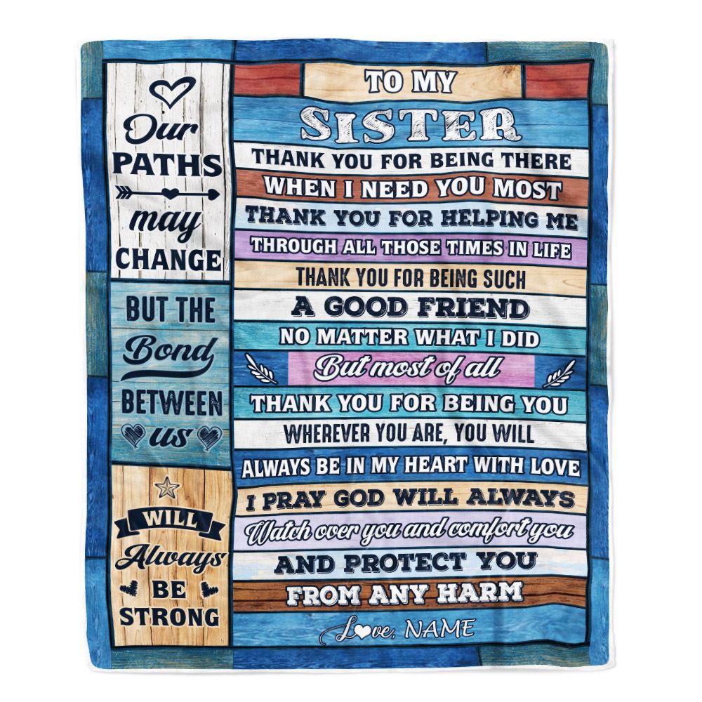 Personalized To My Sister Blanket From Brother Wood Thank You For Being There Big Sister Gift Birthday Christmas Graduation Customized Fleece Throw Blanket | teecentury