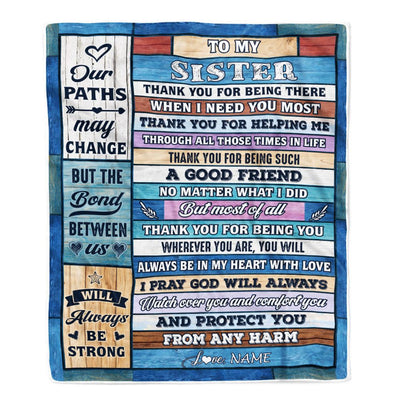 Personalized To My Sister Blanket From Brother Wood Thank You For Being There Big Sister Gift Birthday Christmas Graduation Customized Fleece Throw Blanket | teecentury
