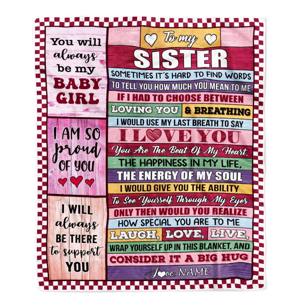 Personalized To My Sister Blanket From Brother Wood You Mean Yo Me Baby Girl Sister Birthday Graduation Christmas Customized Gift Fleece Throw Blanket | teecentury