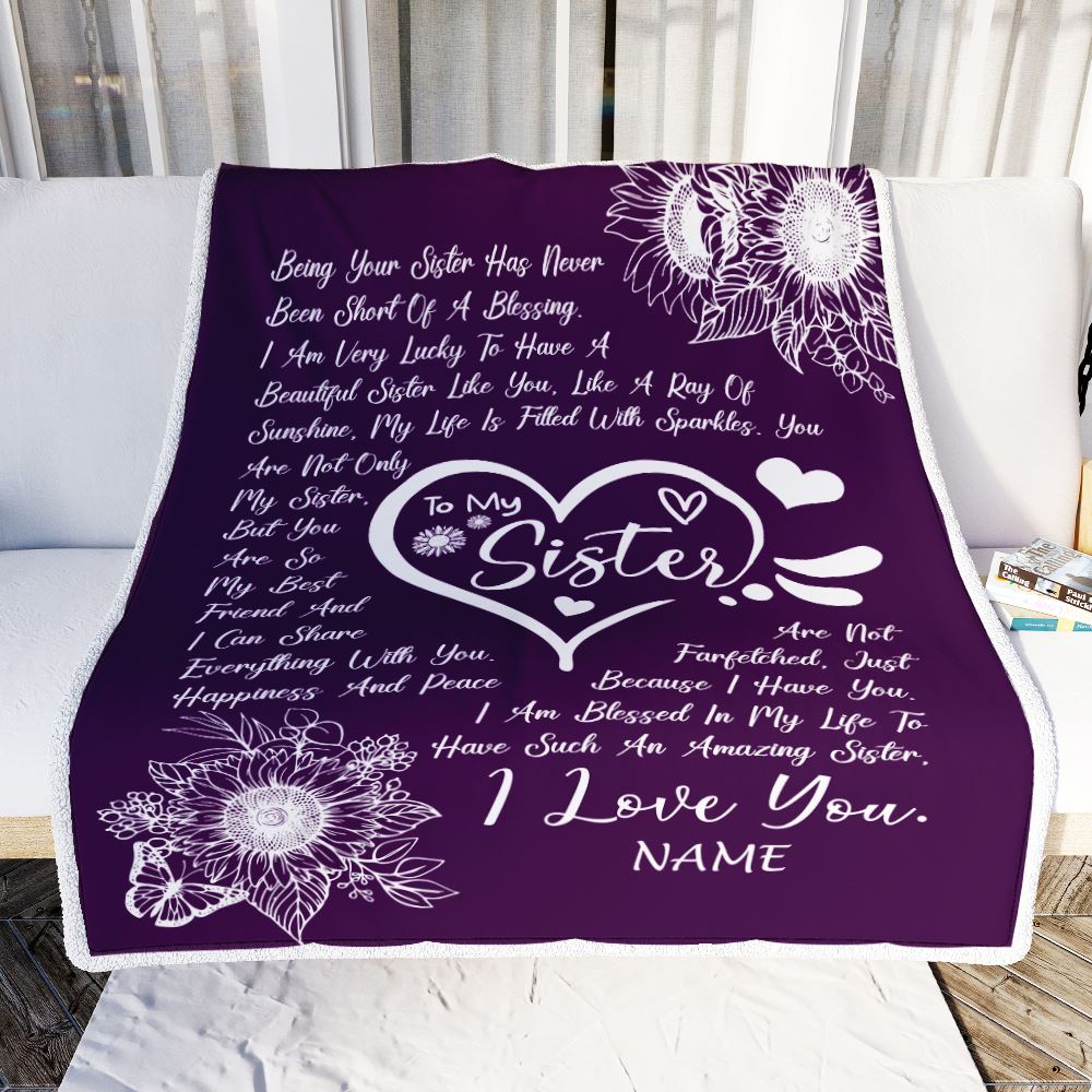 Personalized To My Sister Blanket From Sister A Good Friend Sunflower Like You Like A Ray Of Sunshine Sister Birthday Christmas Customized Fleece Blanket | teecentury
