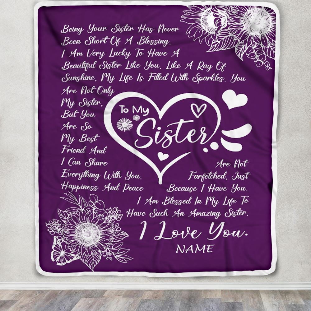 Personalized To My Sister Blanket From Sister A Good Friend Sunflower Like You Like A Ray Of Sunshine Sister Birthday Christmas Customized Fleece Blanket | teecentury