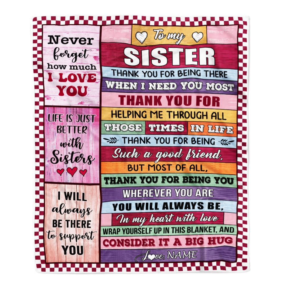 Personalized To My Sister Blanket From Sister Wood Never Forget How Much I Love You Little Soul Sister Birthday Christmas Customized Gift Fleece Throw Blanket | teecentury