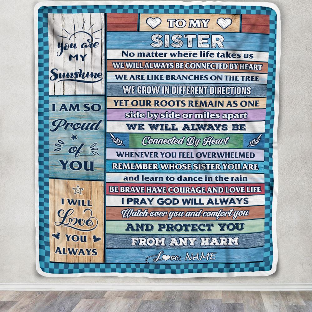 Personalized To My Sister Blanket From Sister Wood No Matter Where Life Takes Us Soul Sister Birthday Christmas Graduation Customized Fleece Throw Blanket | teecentury