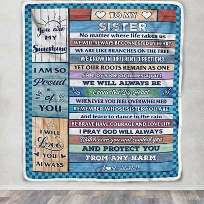 Personalized To My Sister Blanket From Sister Wood No Matter Where Life Takes Us Soul Sister Birthday Christmas Graduation Customized Fleece Throw Blanket | teecentury