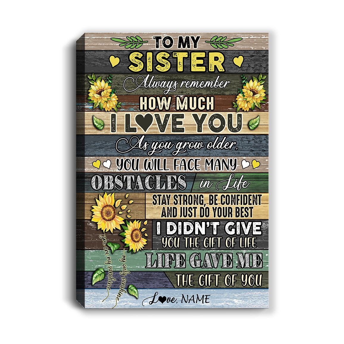 Personalized To My Sister Canvas From Brother Always Remember How Much I Love You Wood Sunflower Sister Birthday Custom Wall Art Print Home Decor Framed Canvas | teecentury