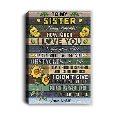 Personalized To My Sister Canvas From Brother Always Remember How Much I Love You Wood Sunflower Sister Birthday Custom Wall Art Print Home Decor Framed Canvas | teecentury