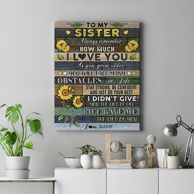 Personalized To My Sister Canvas From Brother Always Remember How Much I Love You Wood Sunflower Sister Birthday Custom Wall Art Print Home Decor Framed Canvas | teecentury