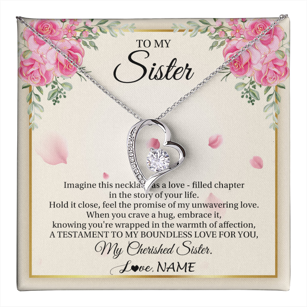 Forever Love Necklace 14K White Gold Finish | 1 | Personalized To My Sister From Brother Imagine This Necklace As A Love Sister Birthday Gifts Jewelry Graduation Christmas Customized Gift Box Message Card | teecentury