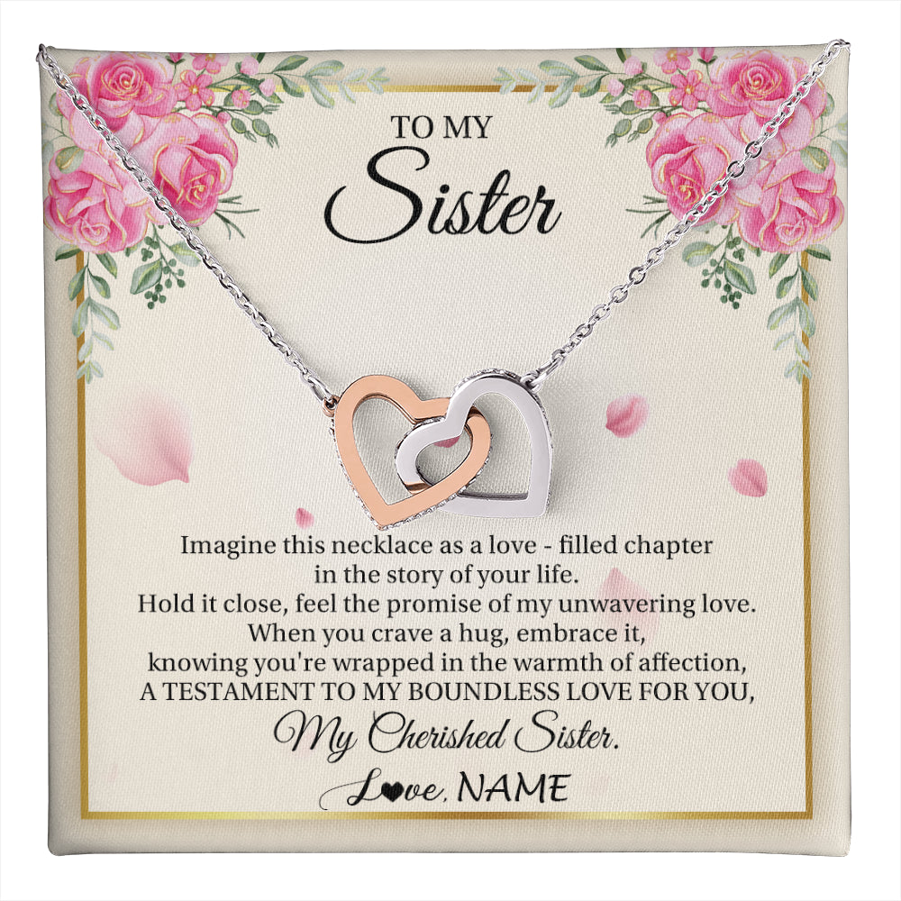 Interlocking Hearts Necklace Stainless Steel & Rose Gold Finish | 1 | Personalized To My Sister From Brother Imagine This Necklace As A Love Sister Birthday Gifts Jewelry Graduation Christmas Customized Gift Box Message Card | teecentury
