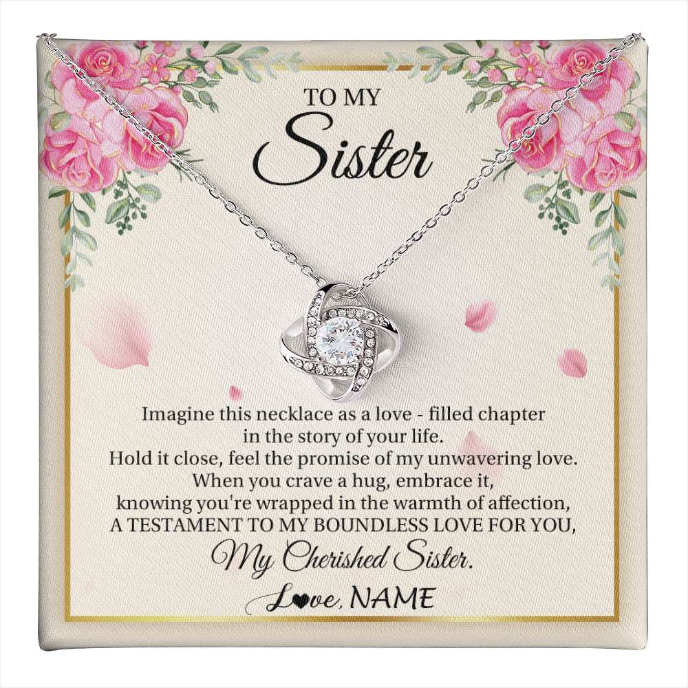 Love Knot Necklace 14K White Gold Finish | 1 | Personalized To My Sister From Brother Imagine This Necklace As A Love Sister Birthday Gifts Jewelry Graduation Christmas Customized Gift Box Message Card | teecentury