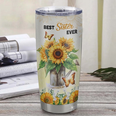 Personalized To My Sister From Brother Stainless Steel Tumbler Cup Laugh Love Live Butterfly Sunflower Sister Birthday Graduation Christmas Travel Mug | teecentury