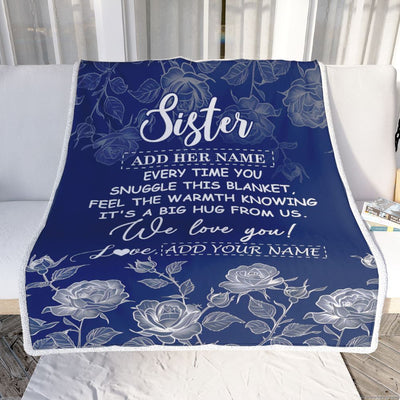 Personalized To My Sister Gifts Blanket From Brother Blue Flower Love You Birthday Gifts For Sister Graduation Christmas Sister Fleece Throw Blanket | teecentury