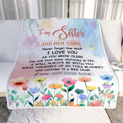 Personalized To My Sister Gifts Blanket From Brother Floral A Big Hug I Love You Sister Birthday Gifts Graduation Christmas Customized Fleece Throw Blanket | teecentury