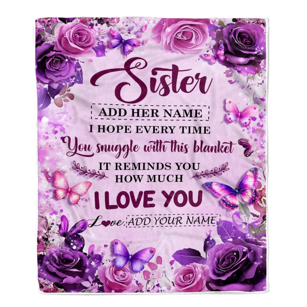 Personalized To My Sister Gifts Blanket From Brother Purple Floral Birthday Gifts For Sister Graduation Christmas Custom Fleece Throw Blanket | teecentury