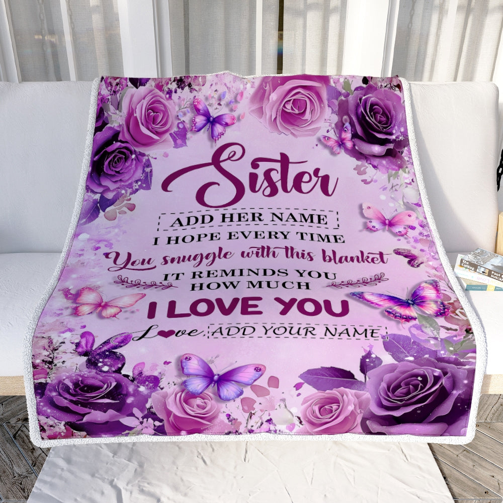 Personalized To My Sister Gifts Blanket From Brother Purple Floral Birthday Gifts For Sister Graduation Christmas Custom Fleece Throw Blanket | teecentury