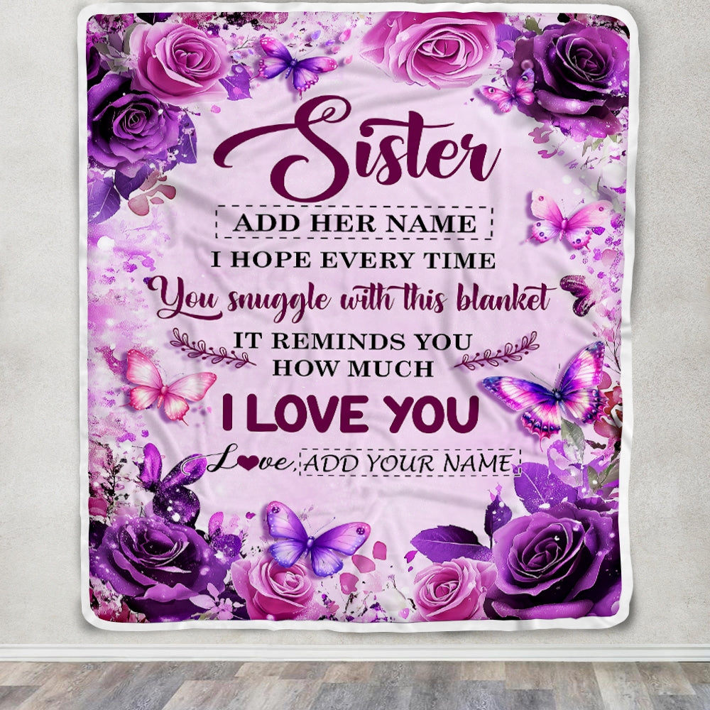 Personalized To My Sister Gifts Blanket From Brother Purple Floral Birthday Gifts For Sister Graduation Christmas Custom Fleece Throw Blanket | teecentury