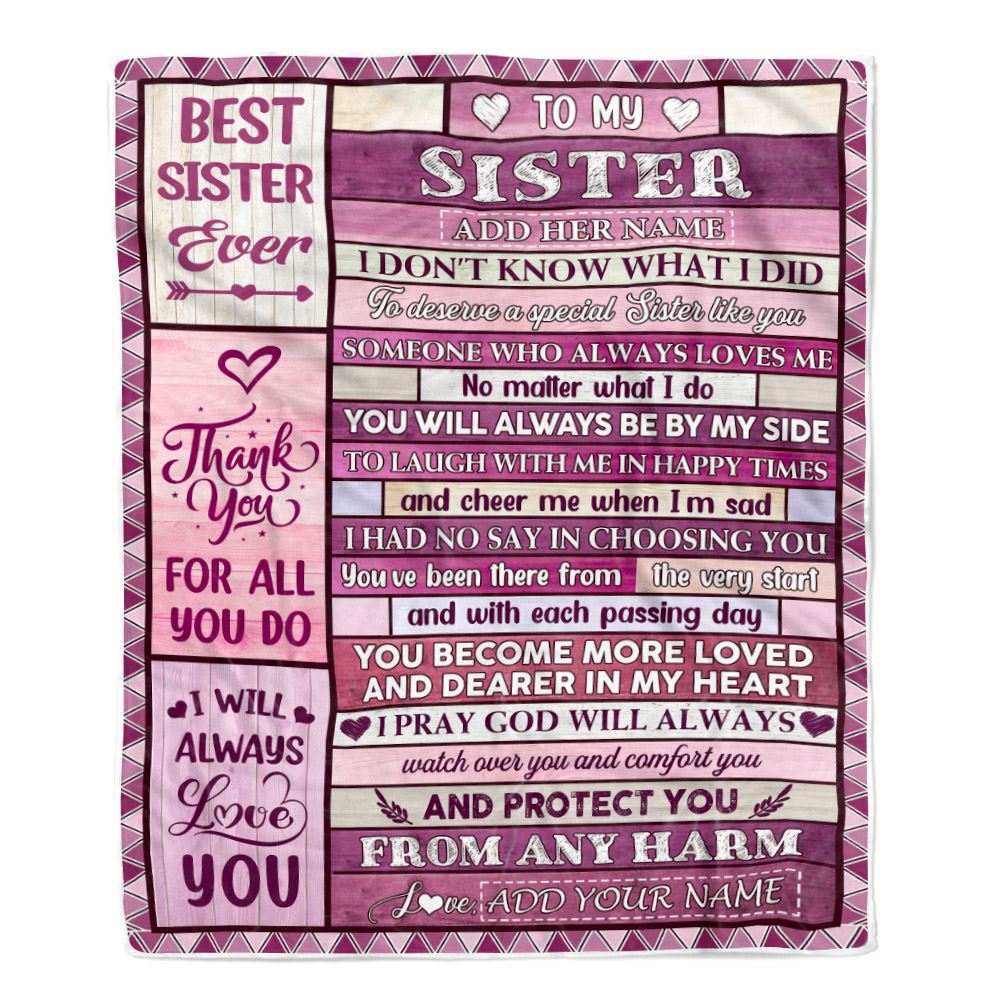 Personalized To My Sister Gifts Blanket From Brother Wood Thank You For All Gifts For Sister Birthday Gifts Sister Graduation Christmas Fleece Throw Blanket | teecentury