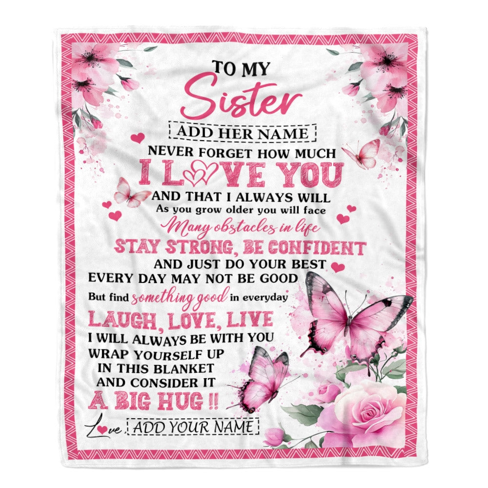 Personalized To My Sister Gifts From Brother Blanket I Love You Butterfly Birthday Gifts For Sister Graduation Christmas Customized Fleece Throw Blanket | teecentury