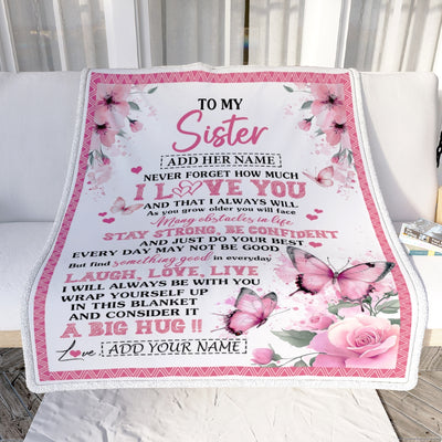 Personalized To My Sister Gifts From Brother Blanket I Love You Butterfly Birthday Gifts For Sister Graduation Christmas Customized Fleece Throw Blanket | teecentury