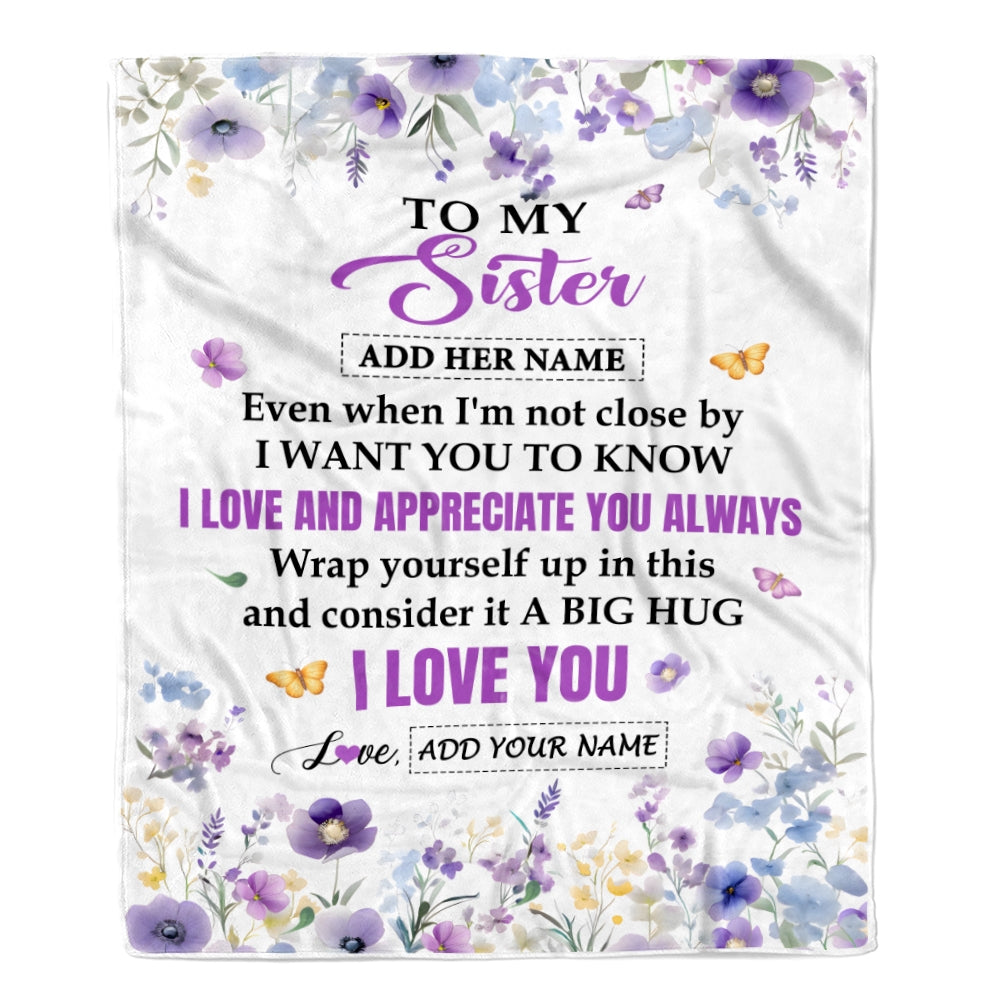 Personalized To My Sister Gifts From Brother Blanket I Love You Purple Floral Birthday Gift Idea For Sister Gifts Christmas Customized Fleece Throw Blanket | teecentury