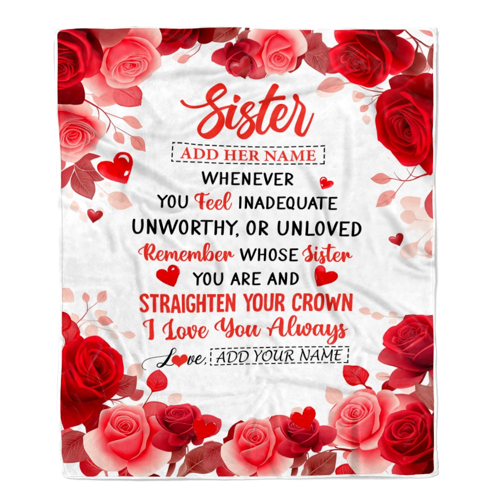 Personalized To My Sister Gifts From Brother Blanket Rose Flower Anniversary Birthday Gifts Sister Graduation Christmas Custom Fleece Throw Blanket | teecentury