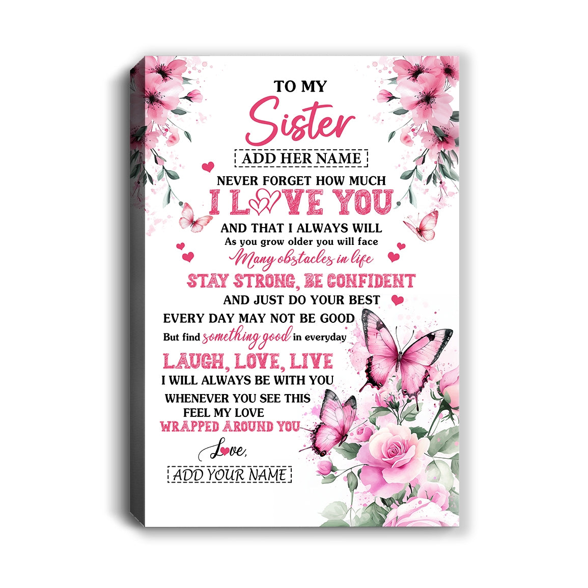 Personalized To My Sister Gifts From Brother Canvas I Love You Butterfly Birthday Gifts For Sister Graduation Christmas Custom Wall Art Framed Canvas | teecentury