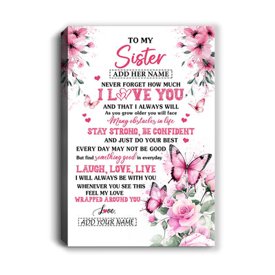 Personalized To My Sister Gifts From Brother Canvas I Love You Butterfly Birthday Gifts For Sister Graduation Christmas Custom Wall Art Framed Canvas | teecentury