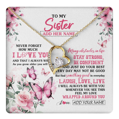 Forever Love Necklace 18K Yellow Gold Finish | 1 | Personalized To My Sister Gifts From Brother Necklace I Love You Butterfly Birthday Gifts For Sister Graduation Christmas Custom Gift Box Message Card | https://teecentury.