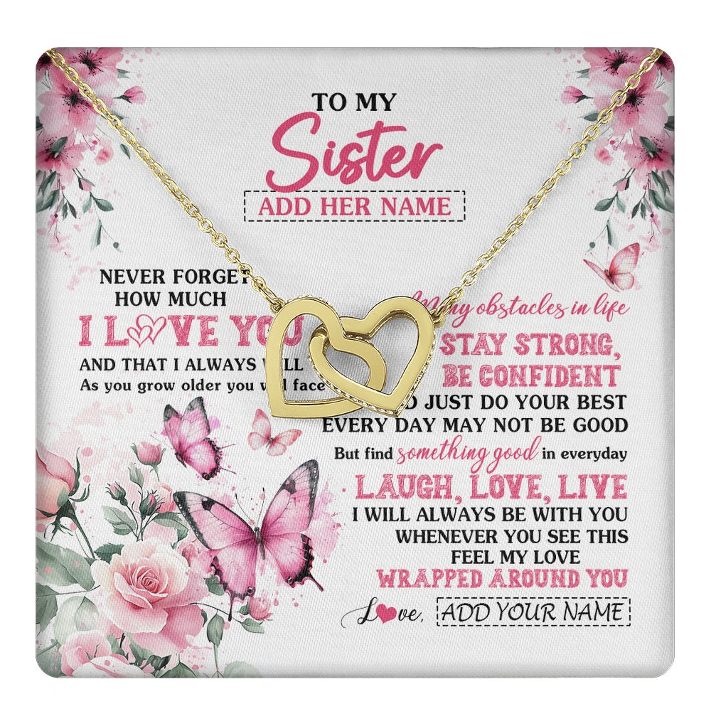 Interlocking Hearts Necklace 18K Yellow Gold Finish | 1 | Personalized To My Sister Gifts From Brother Necklace I Love You Butterfly Birthday Gifts For Sister Graduation Christmas Custom Gift Box Message Card | https://teecentury.