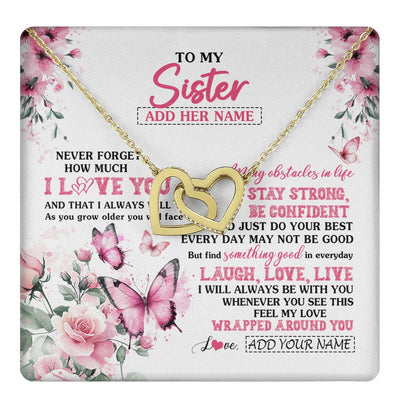 Interlocking Hearts Necklace 18K Yellow Gold Finish | 1 | Personalized To My Sister Gifts From Brother Necklace I Love You Butterfly Birthday Gifts For Sister Graduation Christmas Custom Gift Box Message Card | https://teecentury.