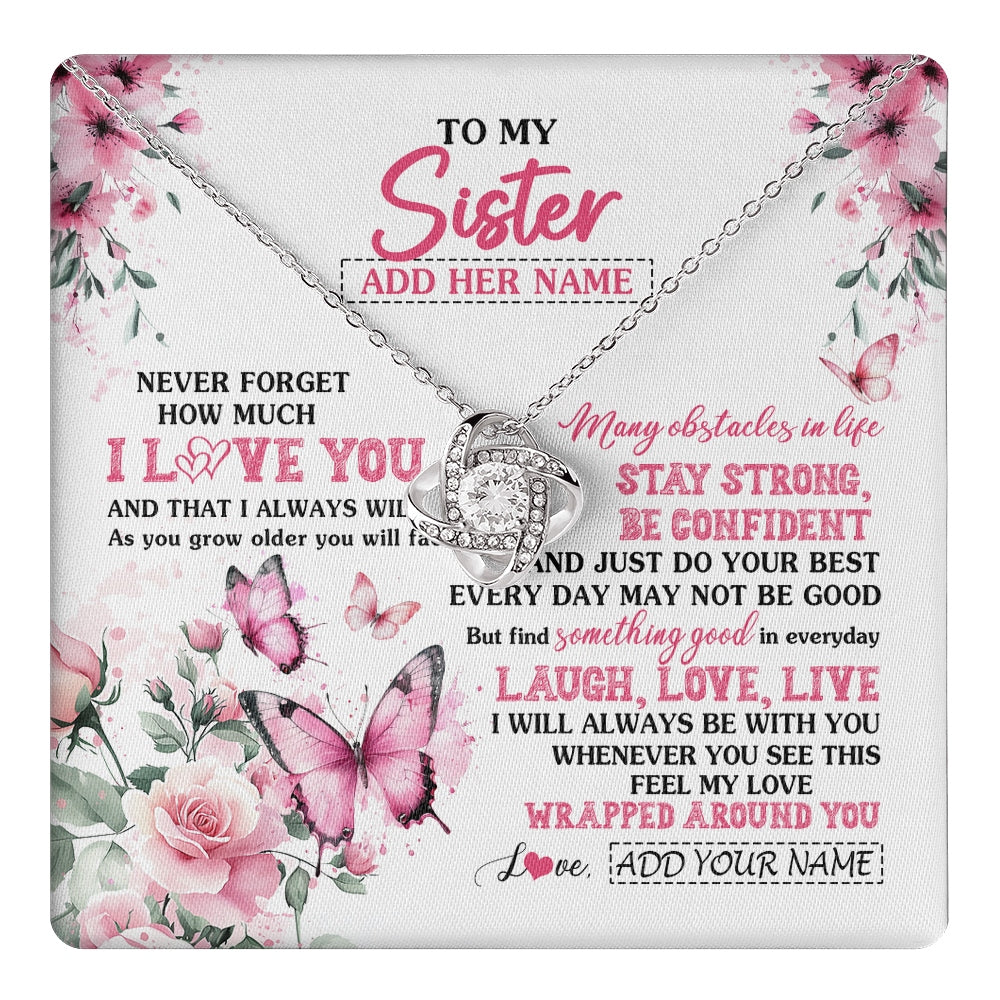 Love Knot Necklace 14K White Gold Finish | 1 | Personalized To My Sister Gifts From Brother Necklace I Love You Butterfly Birthday Gifts For Sister Graduation Christmas Custom Gift Box Message Card | https://teecentury.