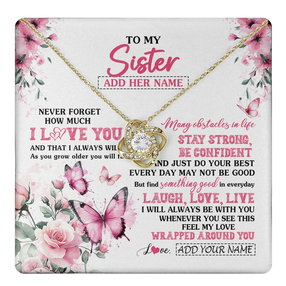 Love Knot Necklace 18K Yellow Gold Finish | 1 | Personalized To My Sister Gifts From Brother Necklace I Love You Butterfly Birthday Gifts For Sister Graduation Christmas Custom Gift Box Message Card | https://teecentury.